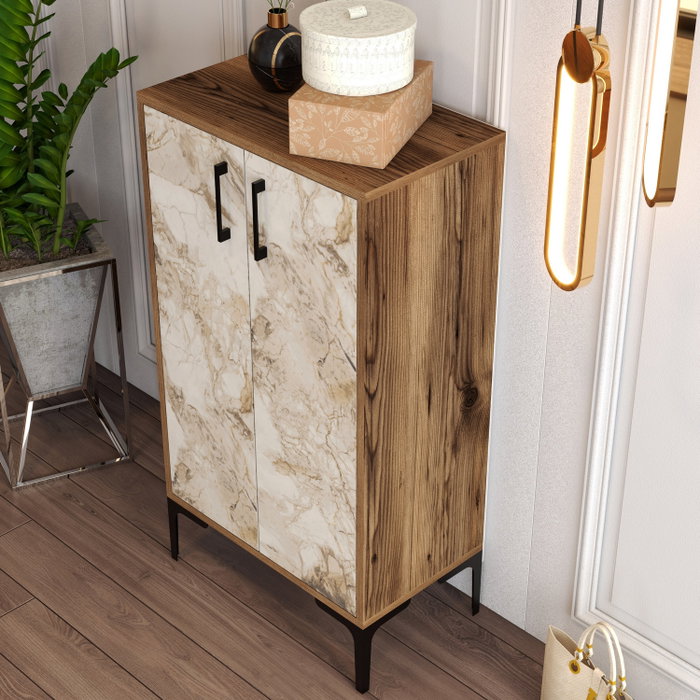 Hanah Home Zapatero Nogal y Blanco Mármol Industrial Organizador de Calzado Estilo Moderno